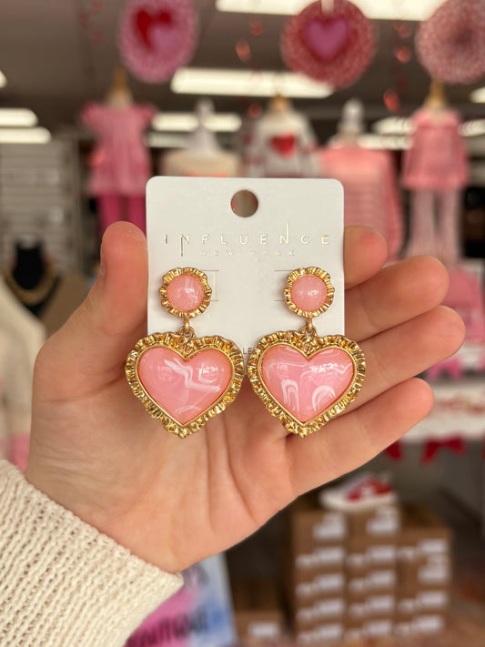 KK Pink Vintage Framed Heart Earrings