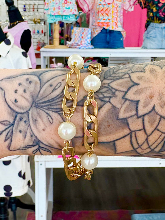 KK Gold/Pearl Double Chain Toggle Bracelet