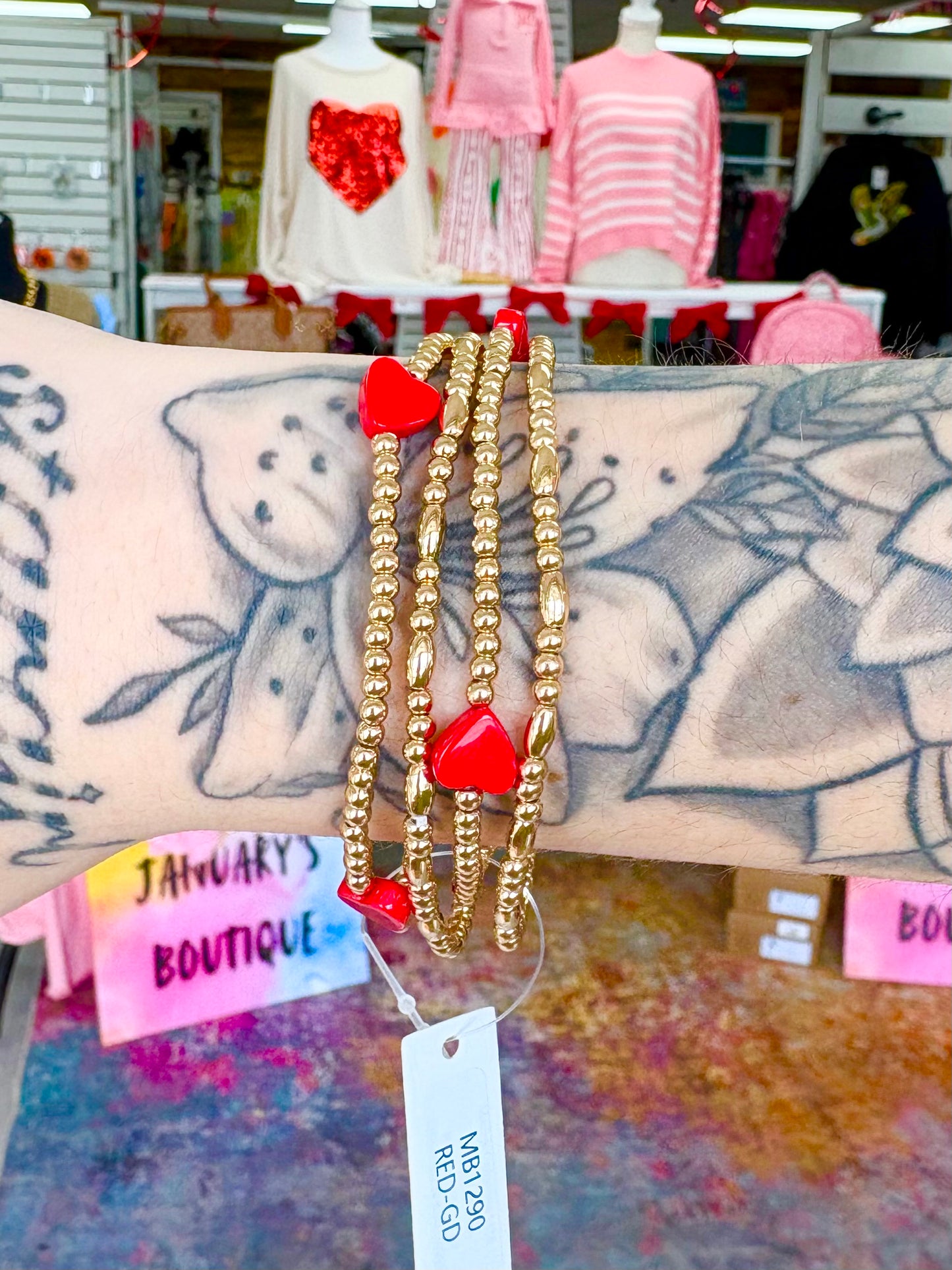 KK Beaded Red Heart Bracelets