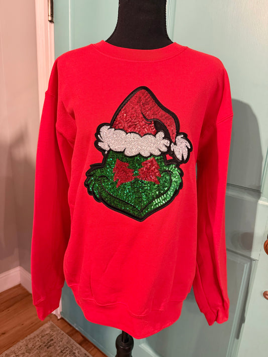 Red Sequin Grin*h Sweatshirt