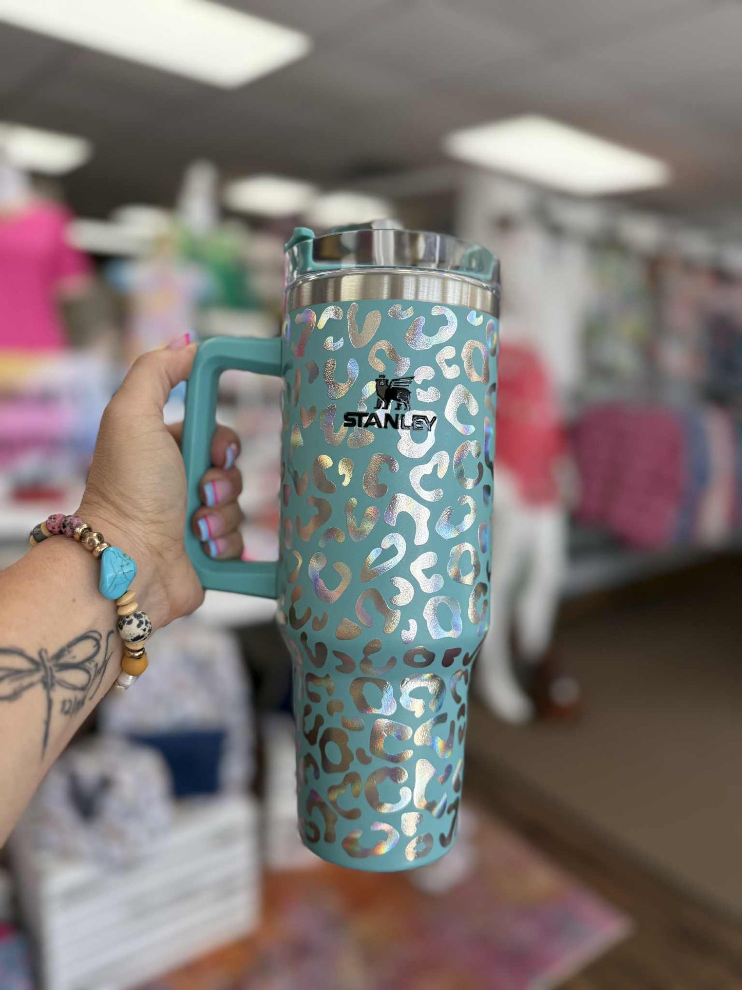 Teal Holographic Leopard Tumbler