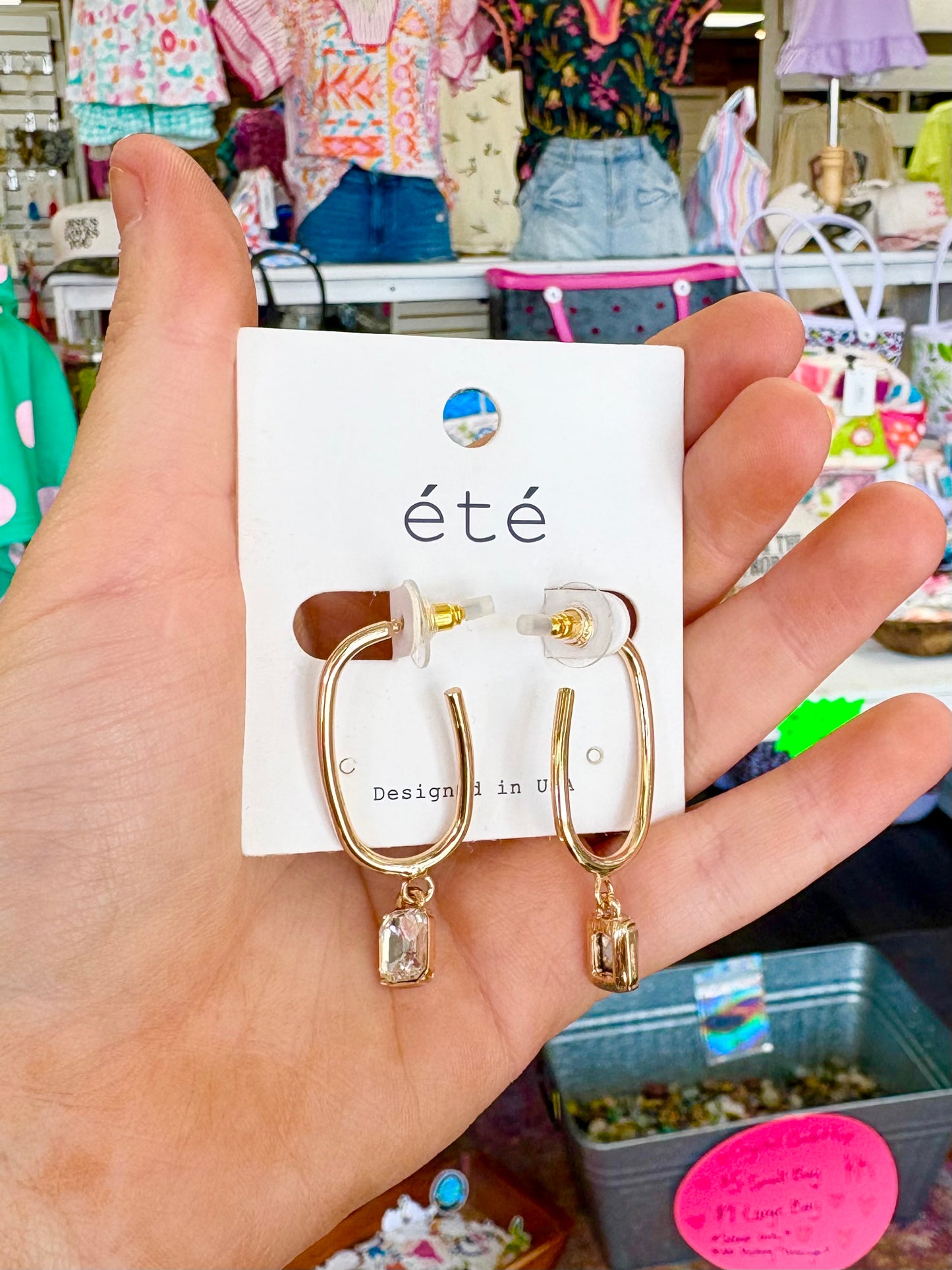 KK Oval Stone Drop Earrings
