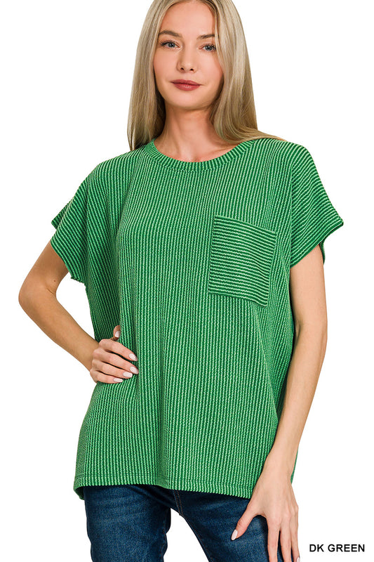Women’s Plus Dk Green Ribbed Top