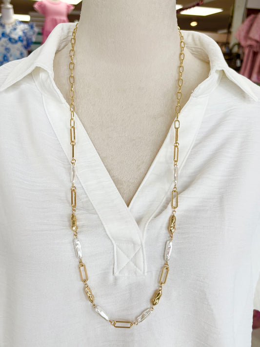 KK Pearl & Gold Chain Long Necklace