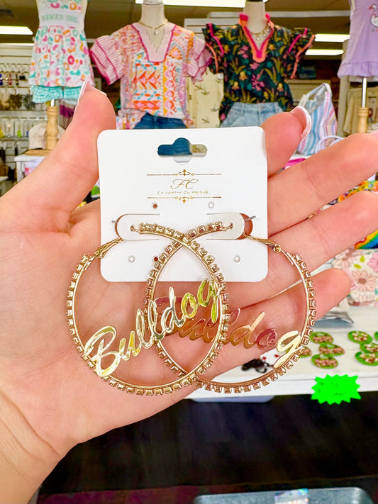 Gold Rhinestone Bulldog Hoops