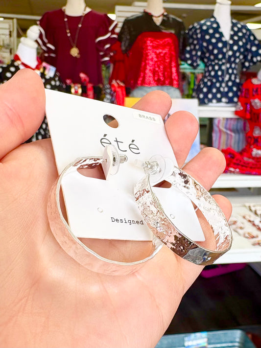 Silver Hammered Thin Hoops
