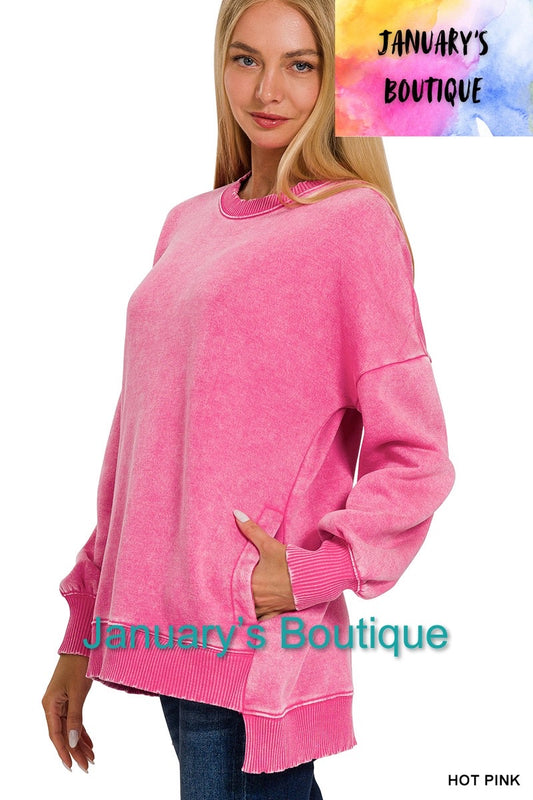 Women’s Hot Pink Acid Wash Pullover