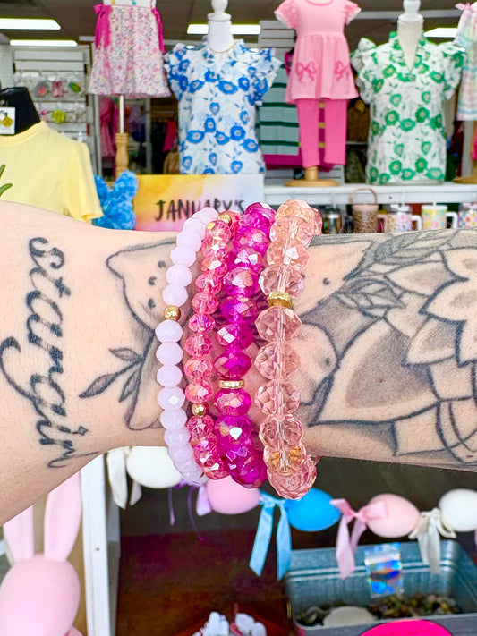 Pink Themed Crystal Bracelet Set