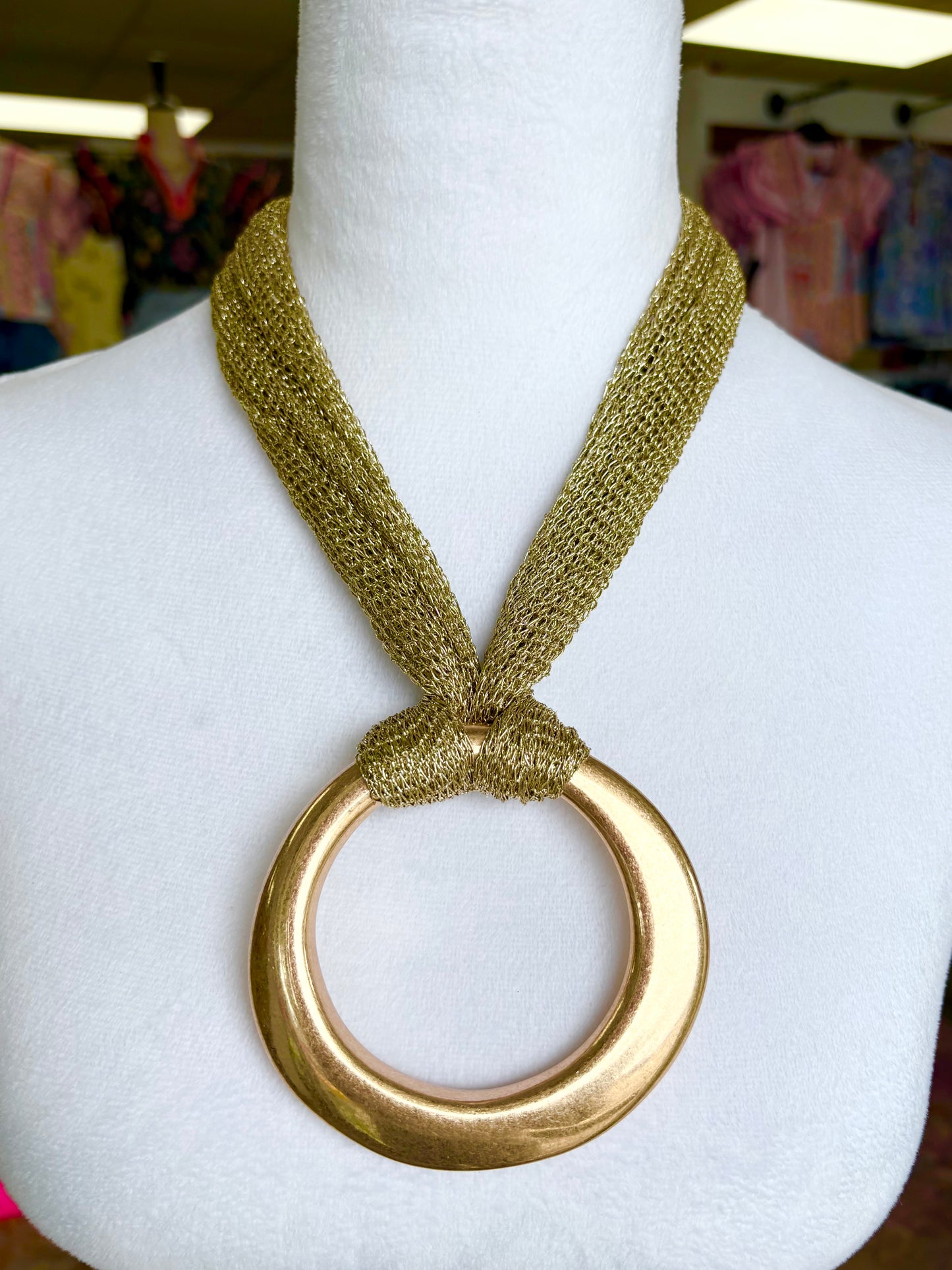Matte Gold Fabric Ring Necklace