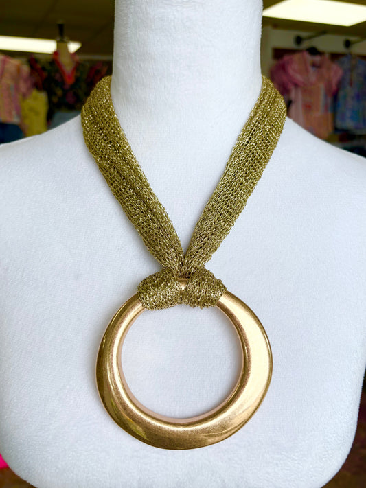 Matte Gold Fabric Ring Necklace