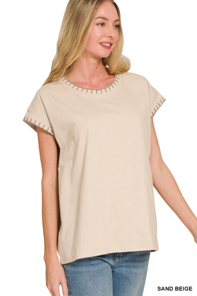 Women’s Sand Beige Stitched Oversized Top