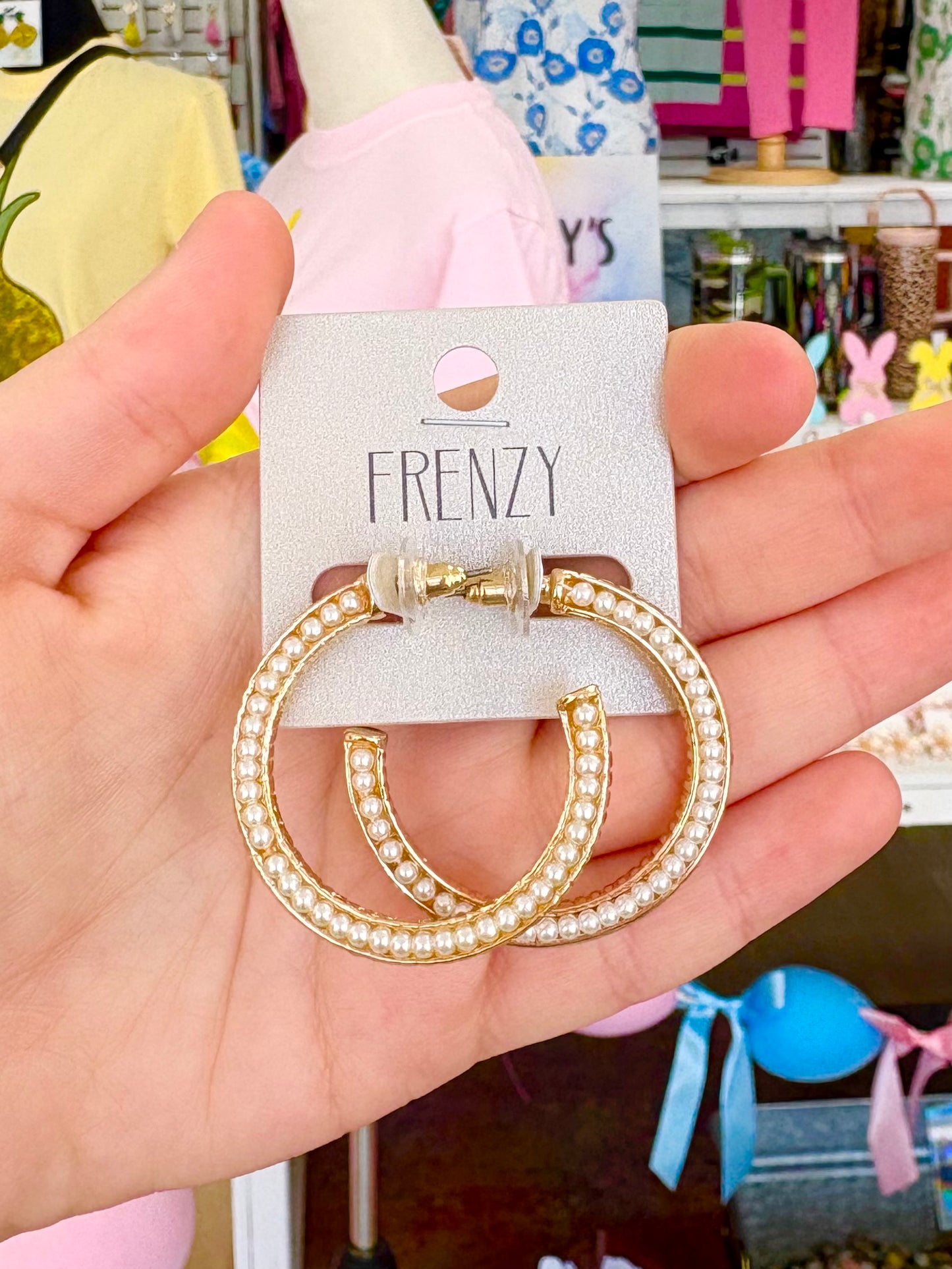 KK Small Textured Pearl Hoops