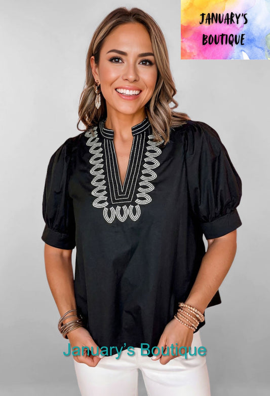 Women’s Black Embroidered Top