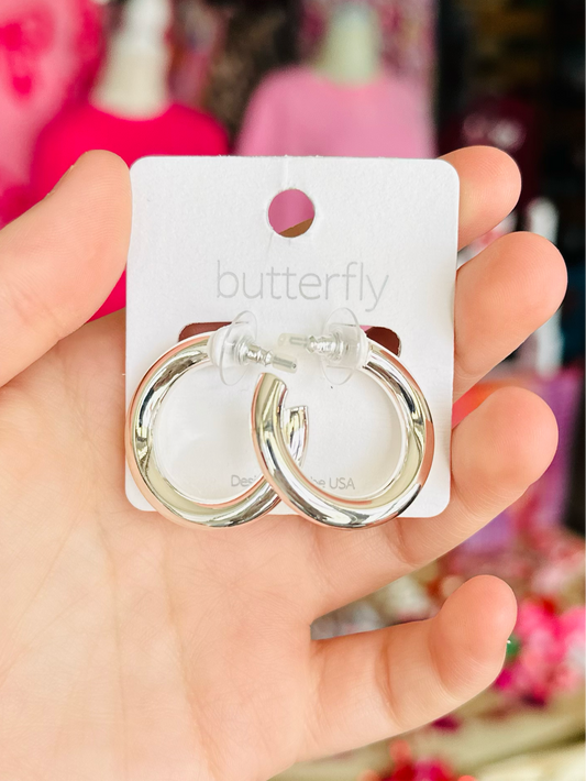 KK 1 Inch Silver Hoops