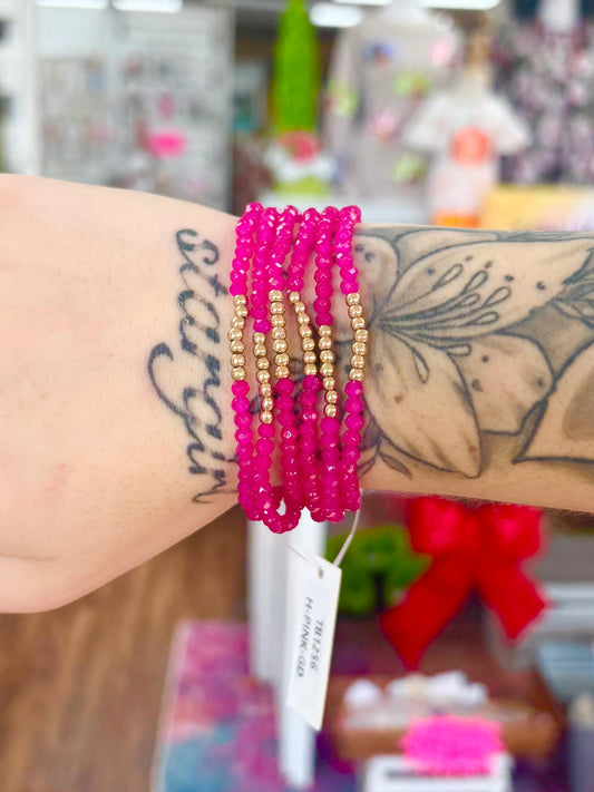 KK Hot Pink W/Gold Beaded Bracelets