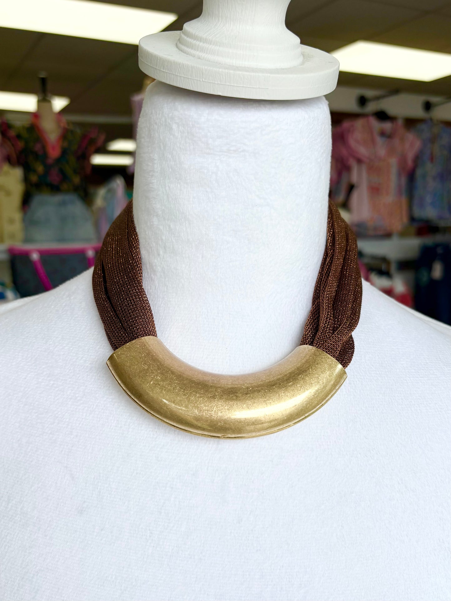 Matte Gold Brown Fabric Necklace