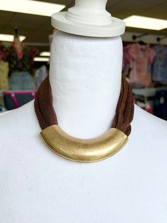 Matte Gold Brown Fabric Necklace