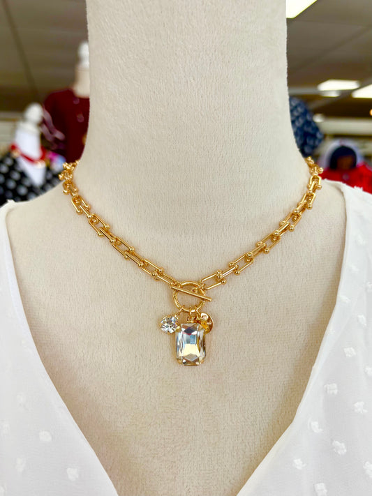 KK Toggle Clasp Crystal Charm Necklave