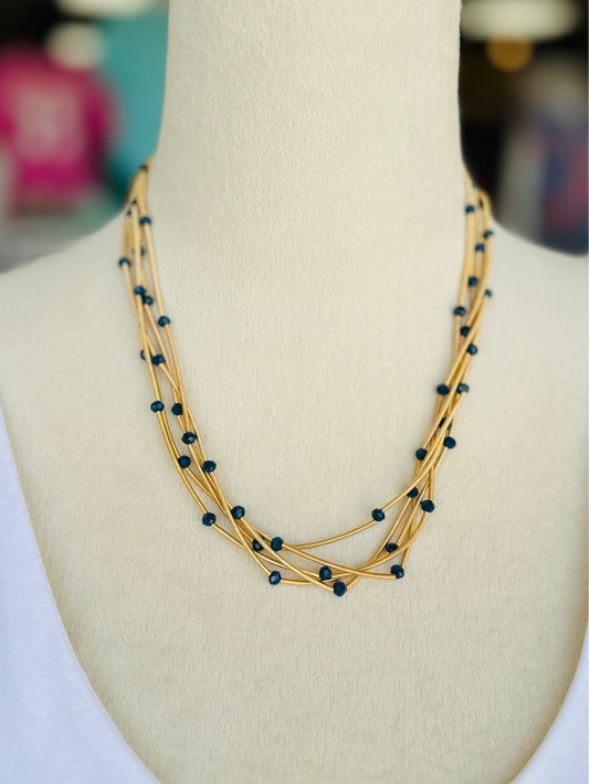 KK Metallic Coils and Navy Blue Beaded Necklace