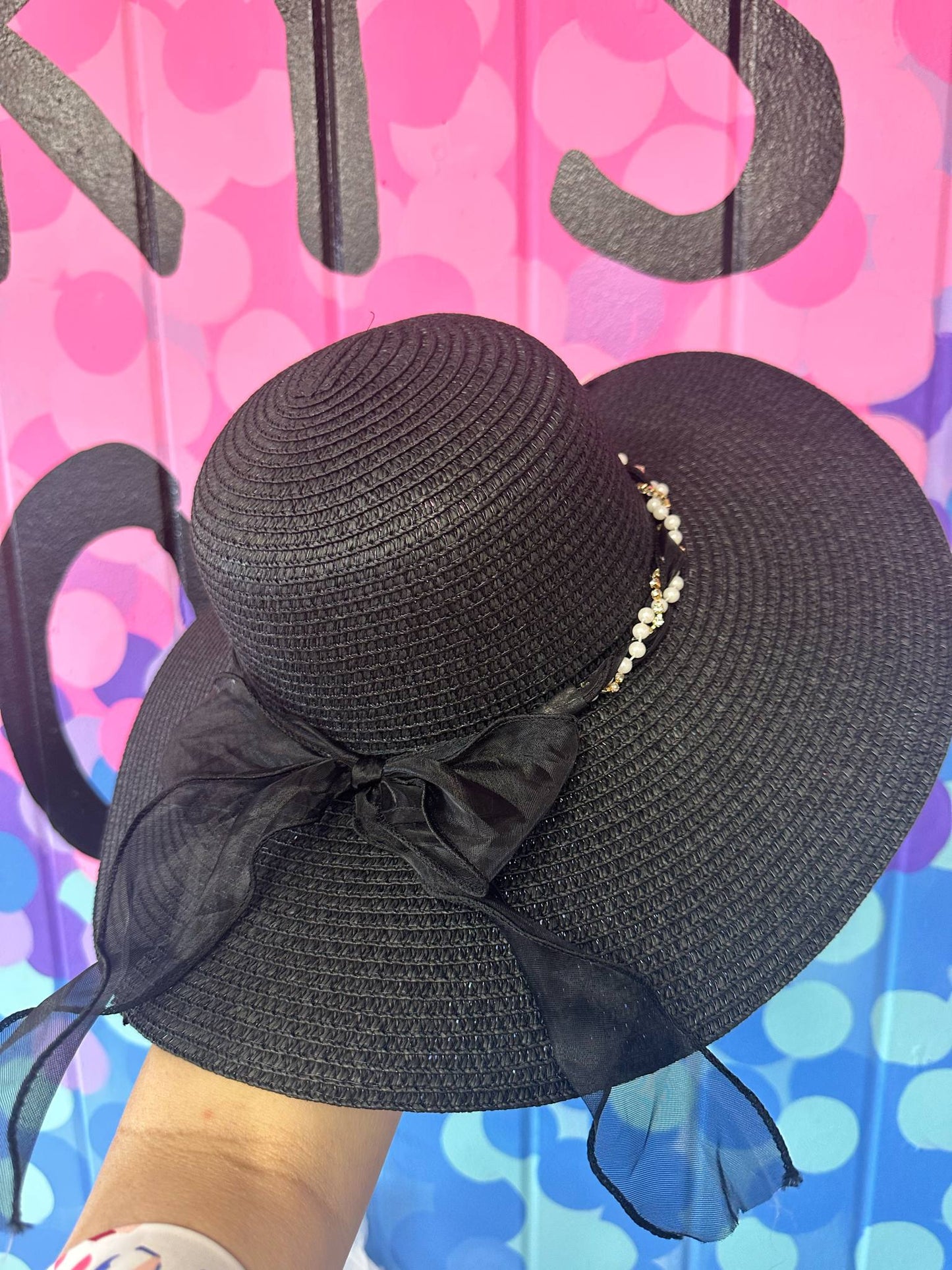 Women's Black With Bow Sun Hat