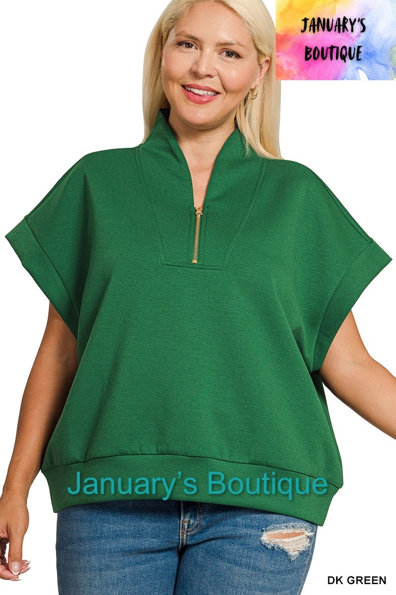 Women’s High Neck Half Zip Green Top