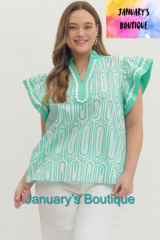 Women’s Entro Plus Teal Print Top