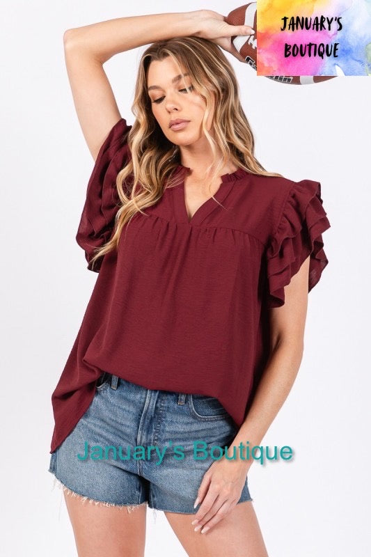 Women’s Maroon Ruffle Top