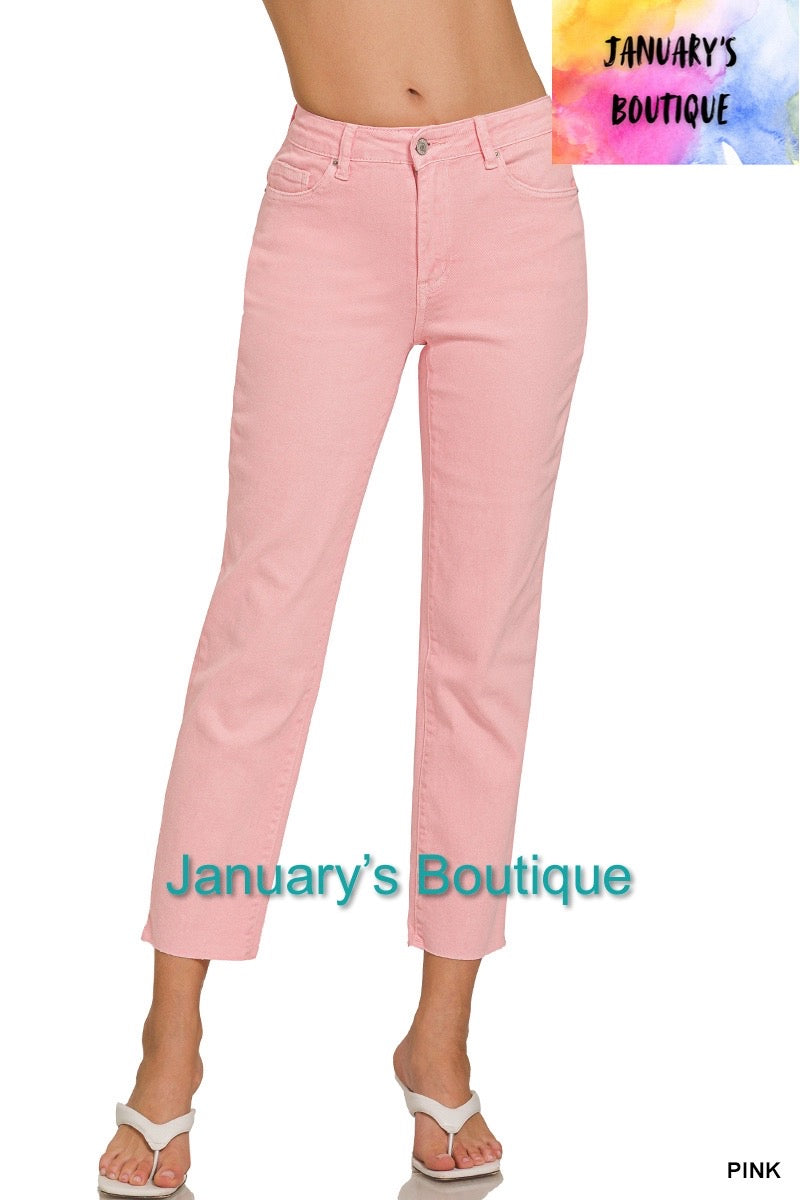 Women’s Pink Acid Washed Cropped Straight Pants
