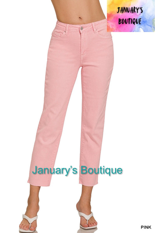 Women’s Pink Acid Washed Cropped Straight Pants