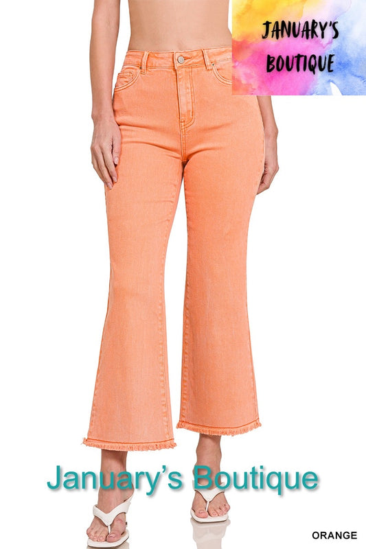 Women’s Orange Frayed Acid Washed Bootcut Pants