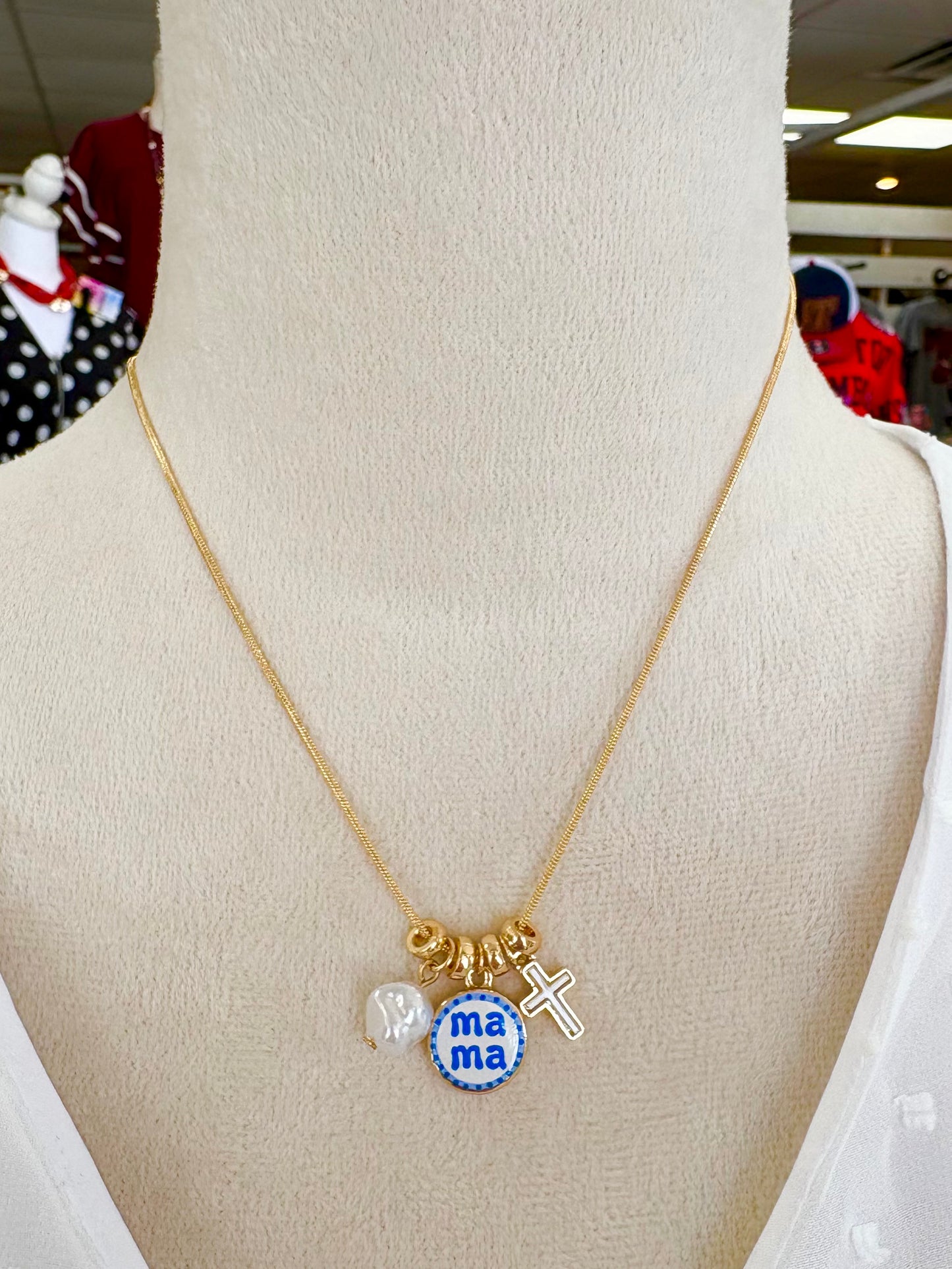 KK Blue Dainty “mama” Charm Necklace