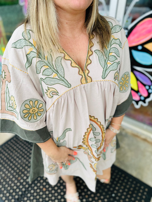 Women’s Apricot & Sage Embroidered Dress