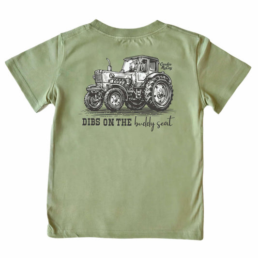 Boys Girls Cardin McCoy "Dibs On The Buddy Seat" Olive T-shirt