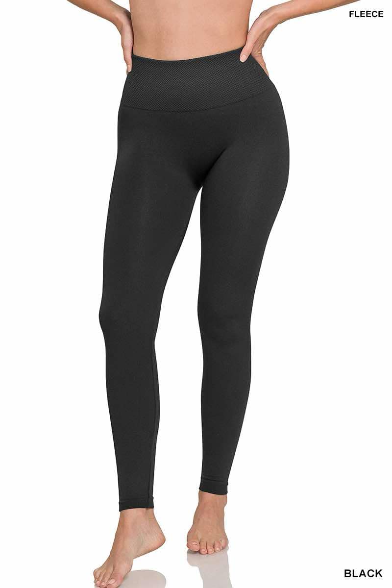 Women's High Waist Black Fleece Leggings