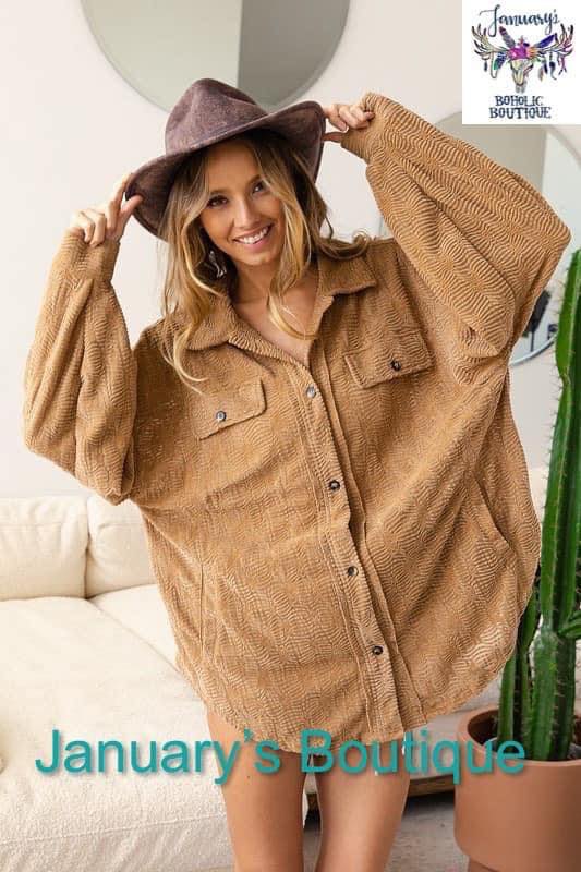 Women's Textured Loose Fit Button Up Shacket