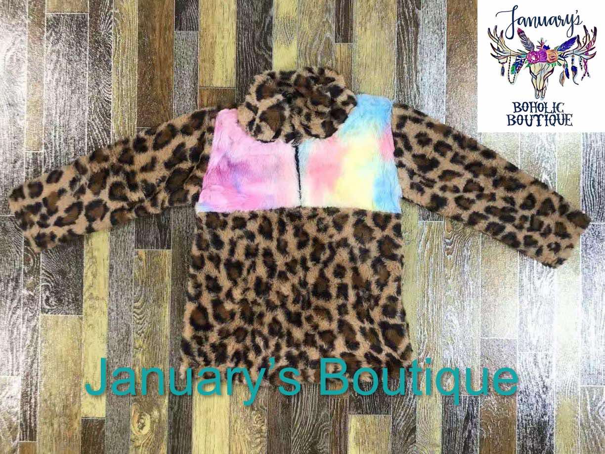 Girl's Leopard Furry Pullover