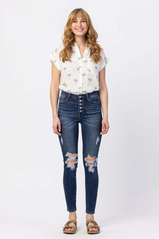 Judy Blue High Rise Button Fly Cuffed Skinny