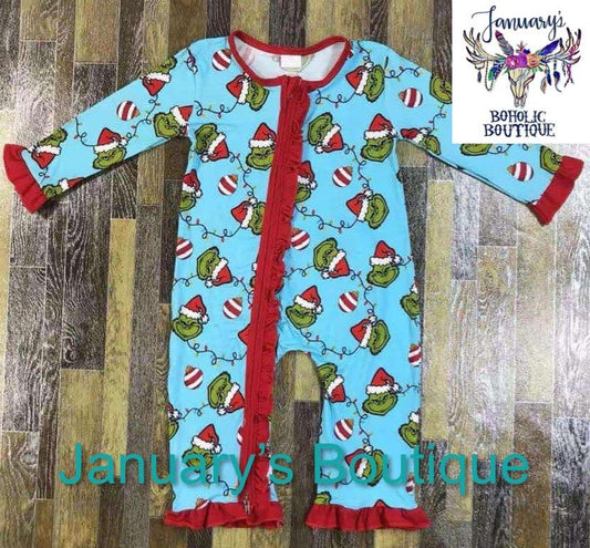 Girl's Blue Grinch Romper