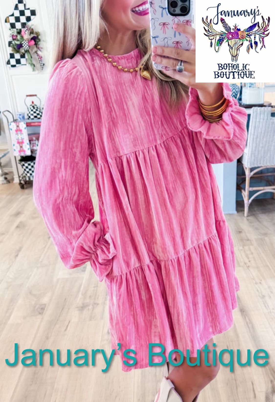 Women's Pink Velvet Dress