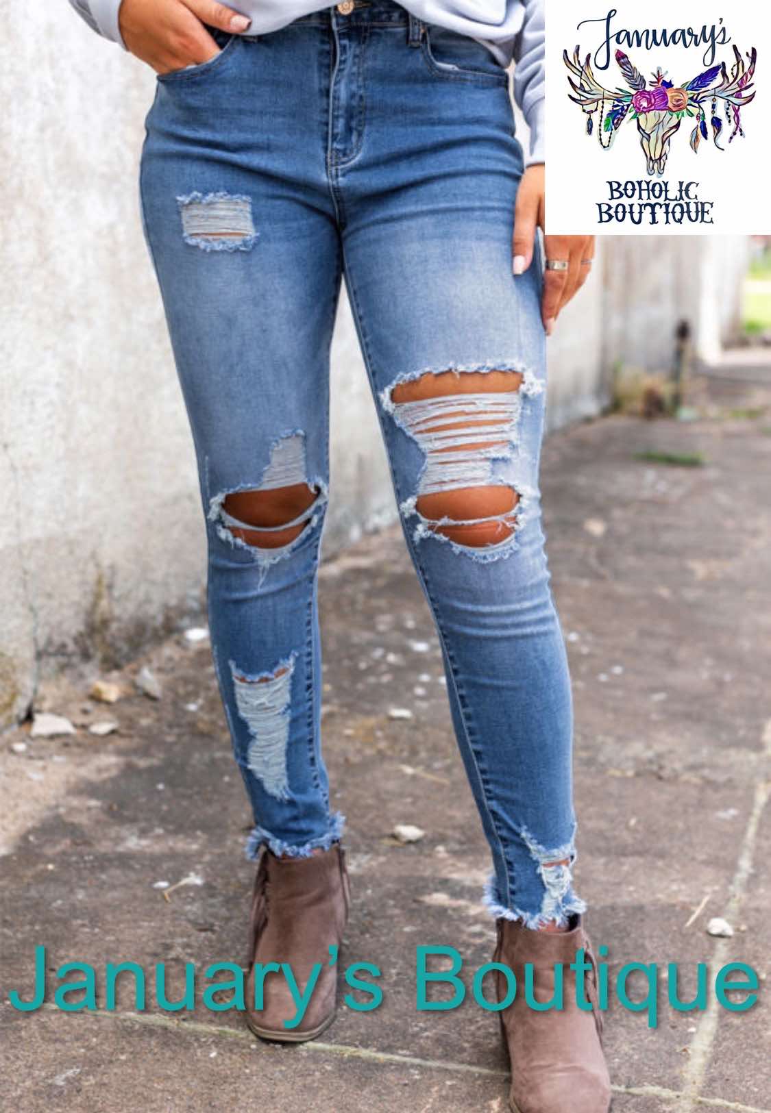 Women's Blue High Waist Distressed Skinny Jeans