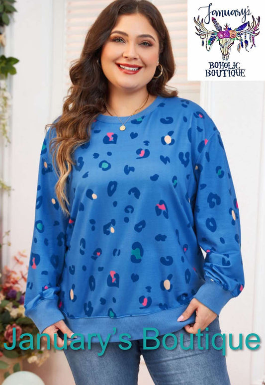 Women's Plus Size Blue Leopard Print Top