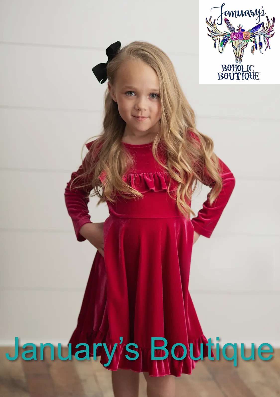 Girl's Fuschia Velvet Dress