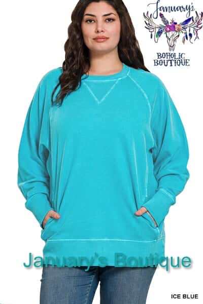 Women's Plus Dyed Ice Blue French Terry Pullover