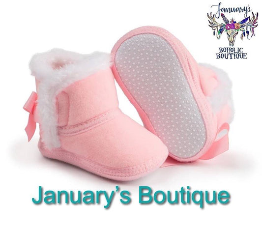 Girl's Pink Faux Fleece and Fur Infant Shoes