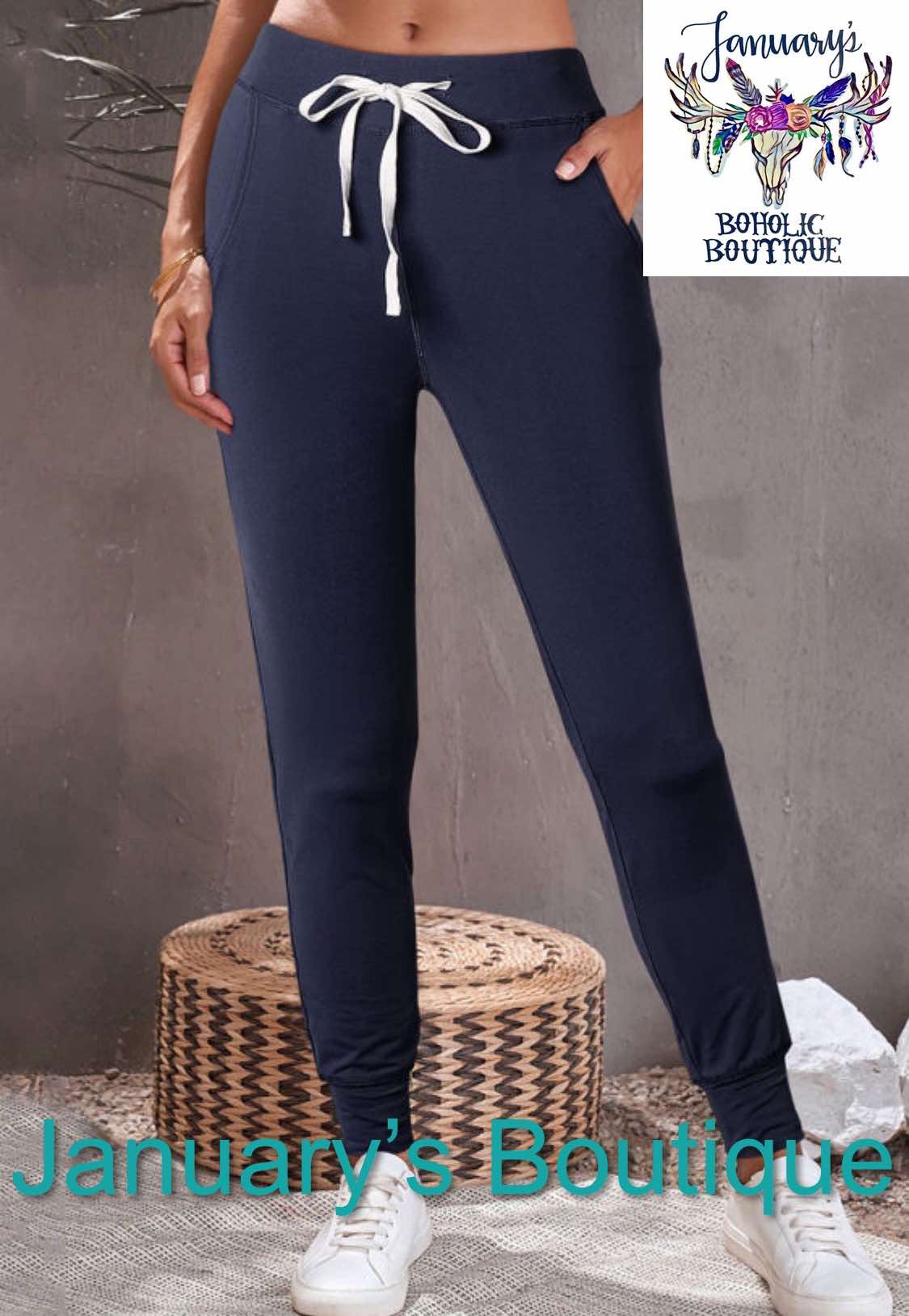 Women's Navy Drawstring Pocketed Joggers