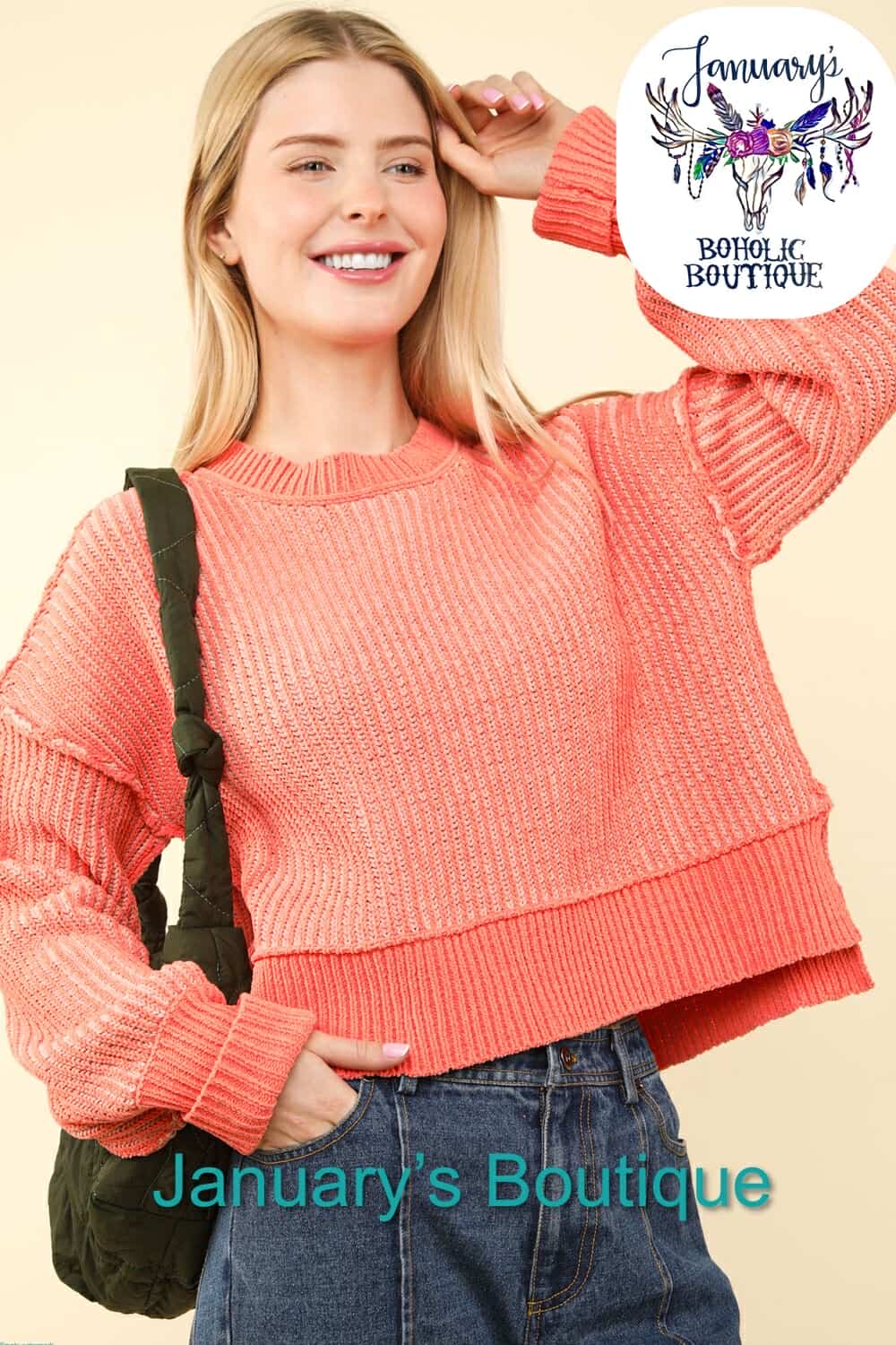 Women's Two Toned Orange Striped Sweater