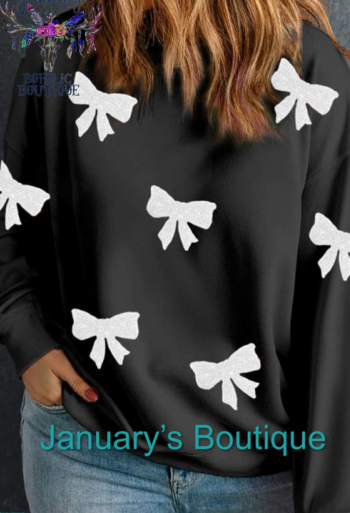 Women's Plus Black Bow Sweatshirt