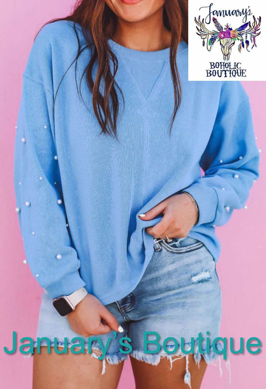 Women's Blue Pearl Sleeves Top