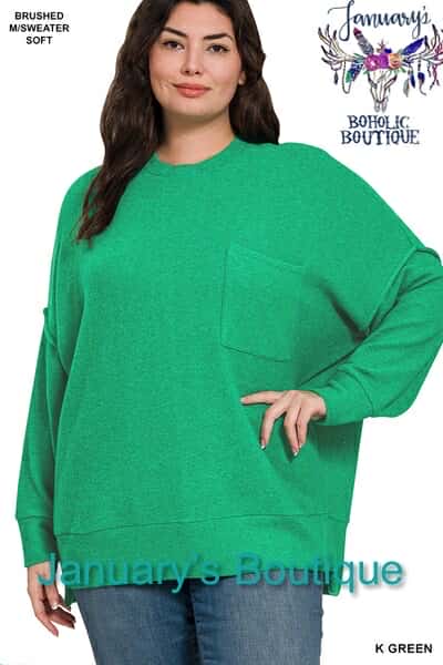 Women's Plus Brushed Melange Kelly Green Sweater