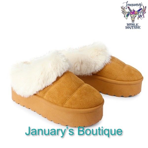 Women's Tan Fur Slides